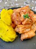 Spezzatino di pesce spada con patate vellutate allo zafferano