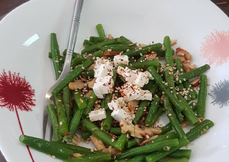 French beans tossed with nuts and feta cheese salad