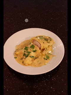 A picture of Pasta Wrapped Chicken Cordon Bleu.