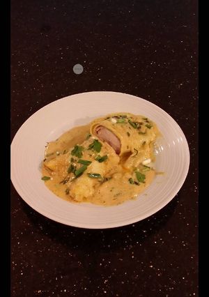 A picture of Pasta Wrapped Chicken Cordon Bleu.