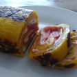 Rollo de Plátano maduro relleno de jamón, queso y bocadillo