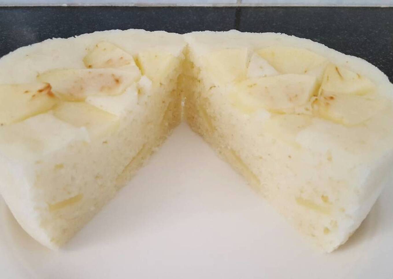 Apple semolina kueh (kind of Asian pastry) in microwave