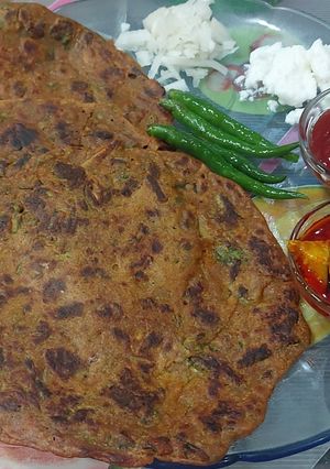 बाजरीपीठाचा हेल्दी मसाला पराठा (bajri pithacha healthy masala paratha recipe in marathi) रेसिपी चे मुख्य फोटो 