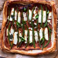 A picture of Summer bean & halloumi tart.