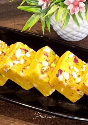 A picture of Rasmalai Fudge (White chocolate fudge).
