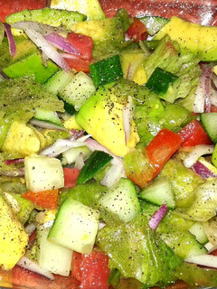 A picture of Avocado/cucumber salad.