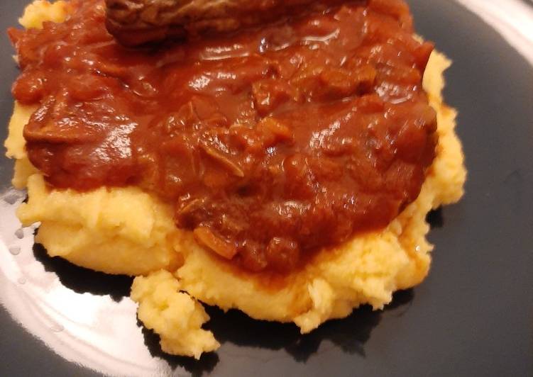 Steps to Make Super Quick Homemade Polenta with mushrooms and sausages