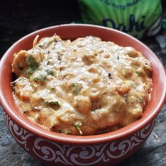 A picture of Eggplant bharata with curd.