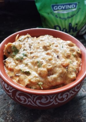 A picture of Eggplant bharata with curd.