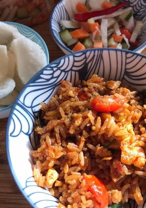A picture of My version of Indonesian Nasi Goreng.