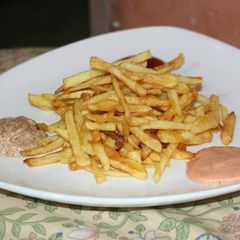 Fries with 3 sauces A picture of Fries with 3 sauces.