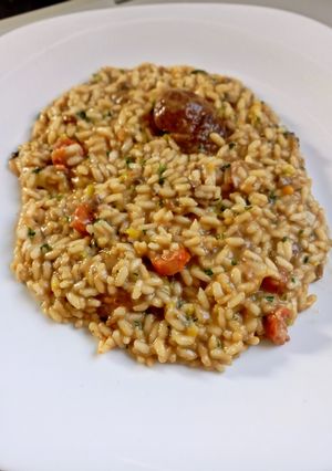 Foto di Risotto ai Porcini con Chistorra, Porro Fritto e Finocchietto Selvatico