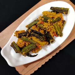 A picture of OKRA with POPPY SEEDS or Posto Bhindi.