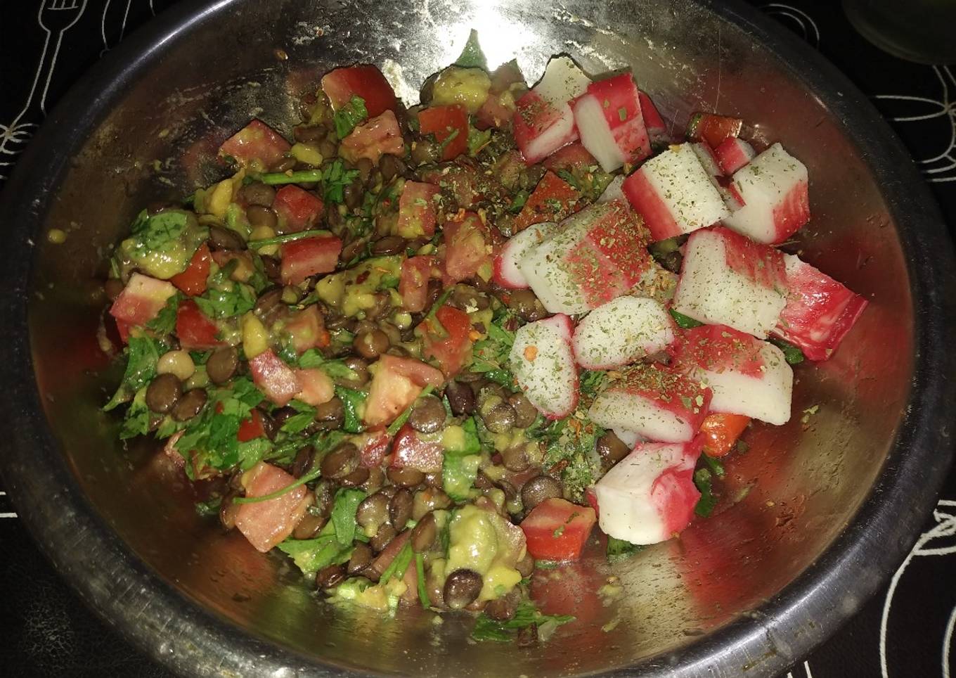 Ensalada de lentejas y kanikama