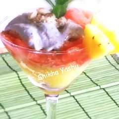 A picture of Pineapple watermelon Sorbet with blackberry Parfait.