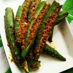A picture of Stuffed Okra/Bhindi.