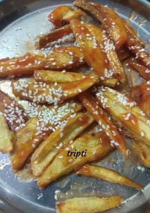 A picture of Crispy honey chilli potato.