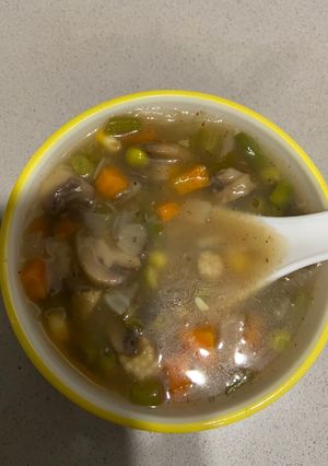 A picture of Clear vegetable soup.