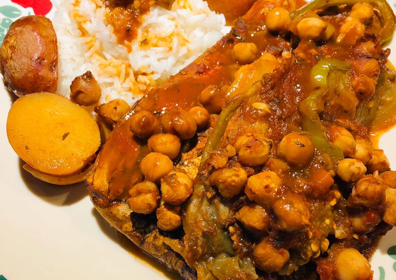 Roasted Eggplant 🍆 with Chick Peas