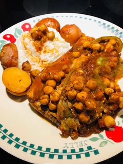 A picture of Roasted Eggplant 🍆 with Chick Peas.