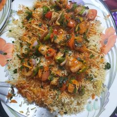 A picture of Three layered Shashlik rice platter.