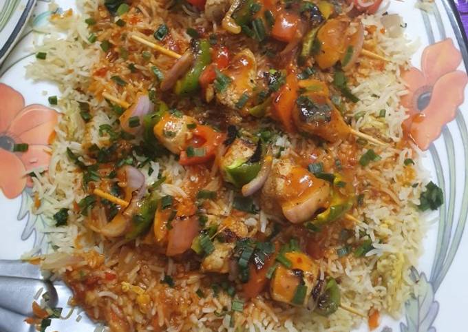 Three Layered Shashlik Rice Platter Recipe By AriFa Iqbal - Cookpad