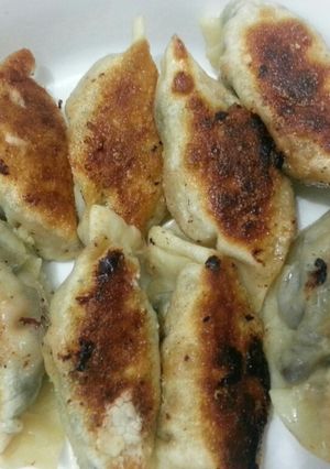 A picture of Pork Potstickers with Napa Cabbage and Wood Ear Mushrooms.