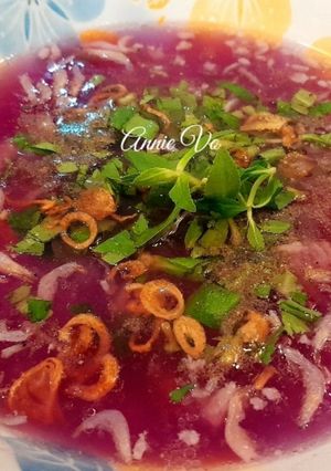 Hình của món Canh khoai mỡ nấu tép khô thịt xay.