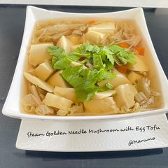 A picture of Steam Golden Needle Mushroom with Egg Tofu.