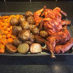 A picture of Whole Roasted Chicken With Potato and Carrots:.