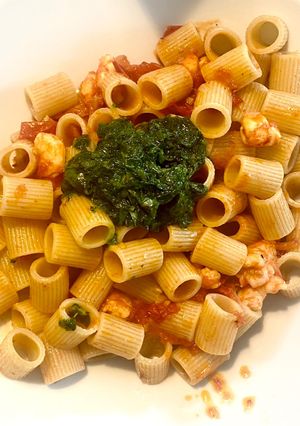 Une photo de Pâtes pesto et tout…