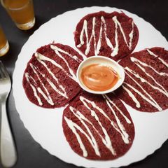 A picture of Red velvet savoury pancake.