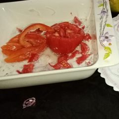 A picture of Dahi Wali salad swan decorated.