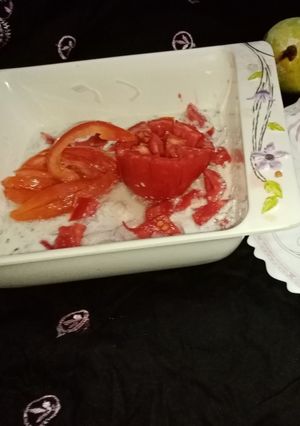 A picture of Dahi Wali salad swan decorated.