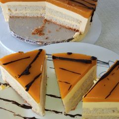 A picture of Mango mousse cake.