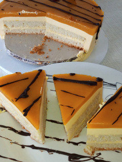 A picture of Mango mousse cake.