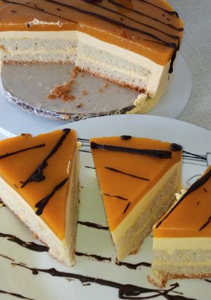 A picture of Mango mousse cake.