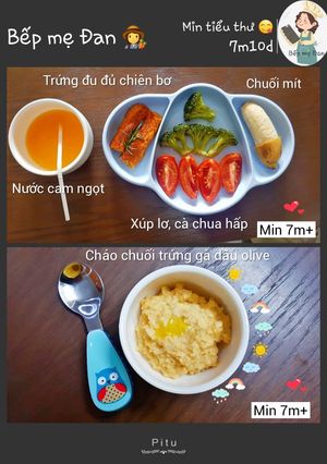 Hình của món Cháo chuối trứng gà dầu olive.