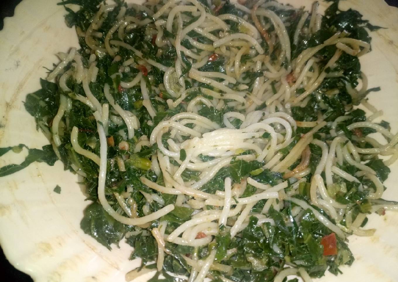 Leftover kales and spaghetti