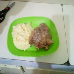A picture of Creamy mashed potatoes with pan fried lamb chop #authormarathon.