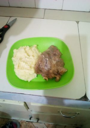 A picture of Creamy mashed potatoes with pan fried lamb chop #authormarathon.