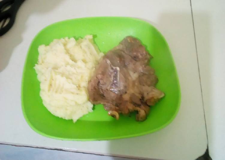 Creamy mashed potatoes with pan fried lamb chop #authormarathon
