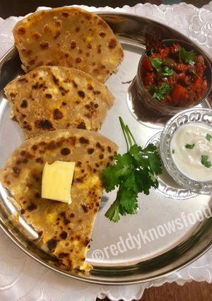 A picture of Whole wheat Paneer stuffed Parathas.