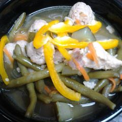 A picture of Asian Porkball and applesauce soup.