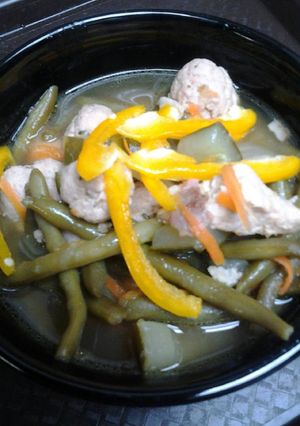 A picture of Asian Porkball and applesauce soup.