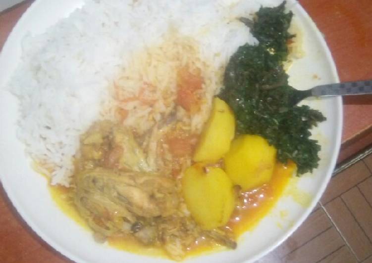 How to Prepare Homemade Chicken wings mixed with potatoes stew,,and spinach