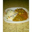 Basmati rice,baked potato, chicken curry soup wit baked beans