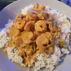 A picture of My Yellow Coconut Curried Chicken & king Prawns. 😀.