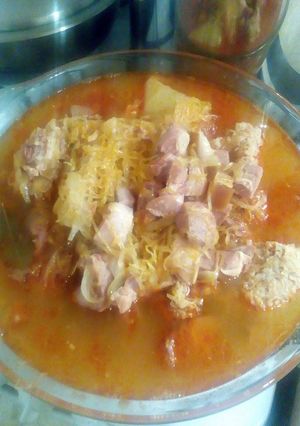 Töltött káposzta füstölt csülökkel recept fotója