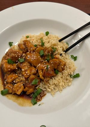 A picture of Bourbon Chicken.